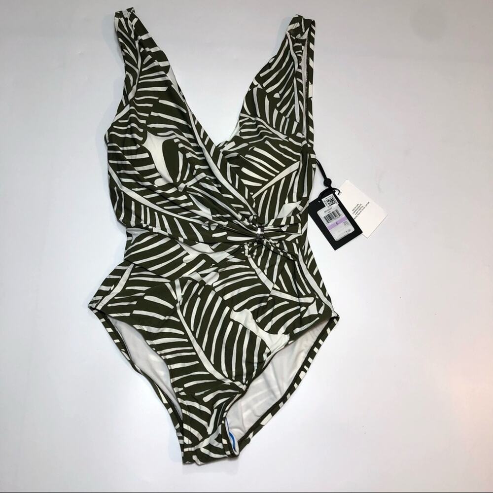 DKNY Draped Wrap Tummy-Control One-Piece Swimsuit - Picture 3 of 7